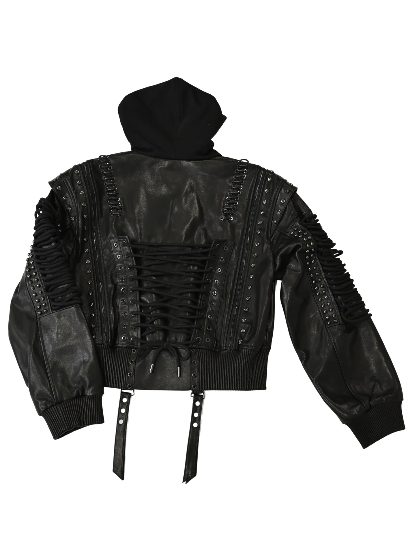 Chaqueta bómber de cuero con cordones