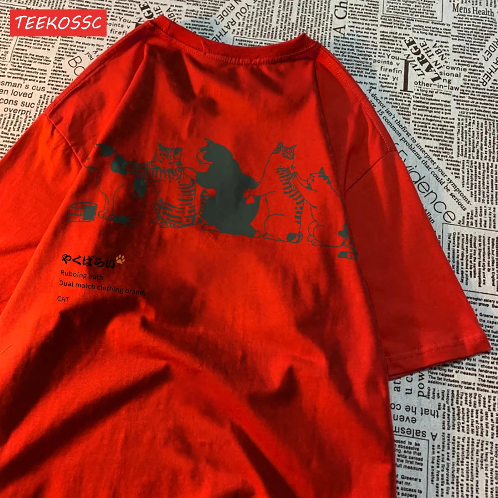 Camiseta de manga corta con estampado de gato de dibujos animados