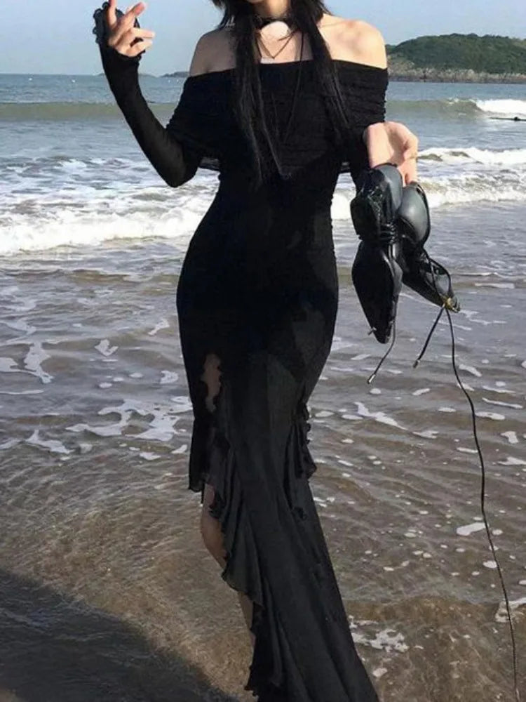Irregular Split Ruffled Dress