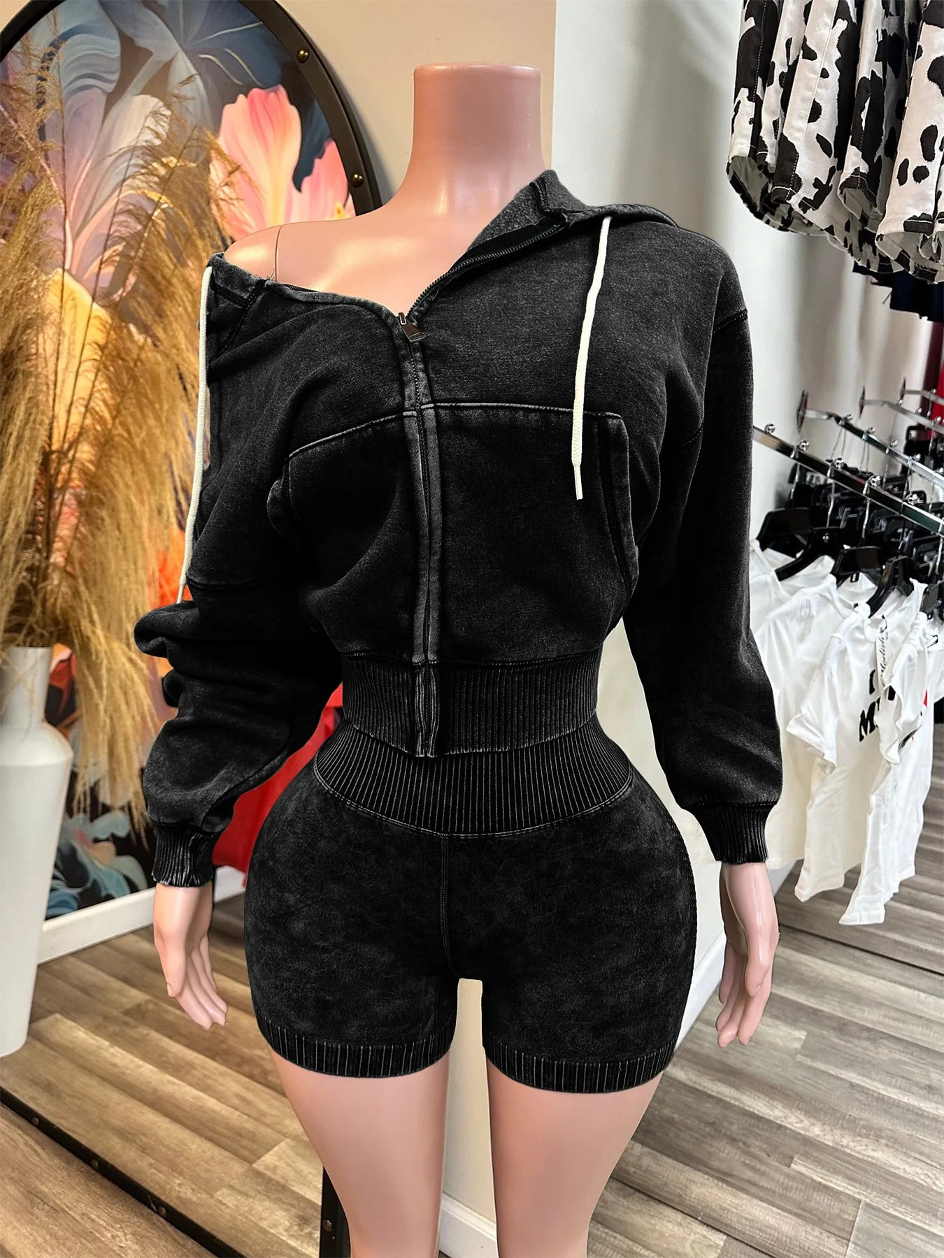 Conjunto de pantalones cortos deportivos con capucha gruesa