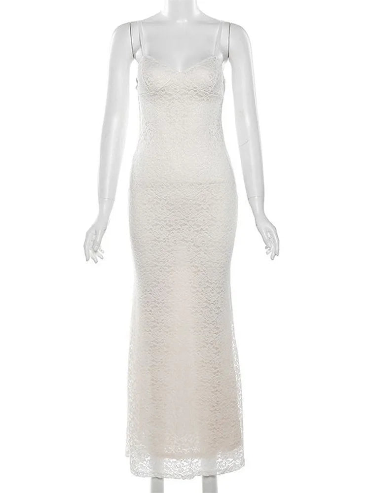 Lace Hollow Out Backless Maxi Dress