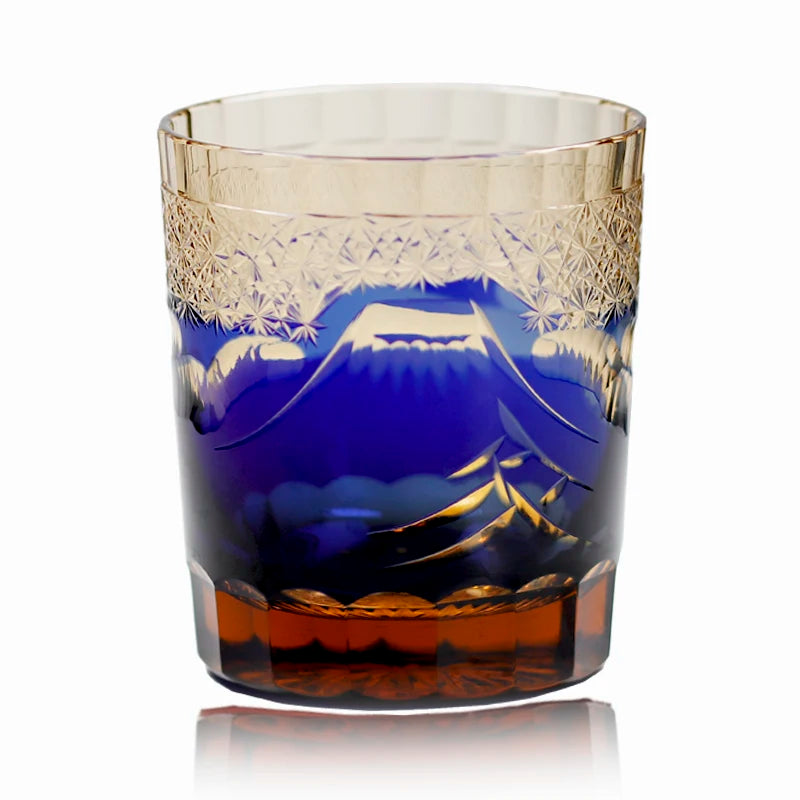 Japanese Edo Kiriko Fuji Mountain Hand Cut To Clear Whiskey Glass
