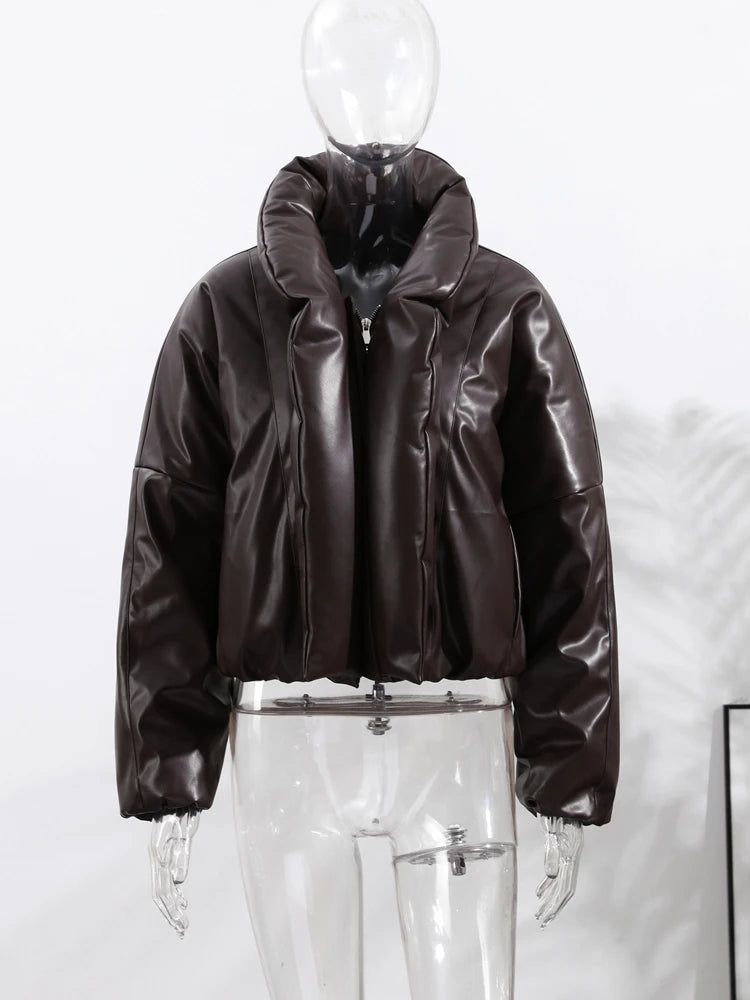 Faux Leather Puffer Jacket