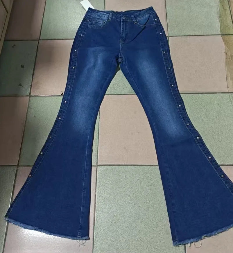 high waisted elastic jeans