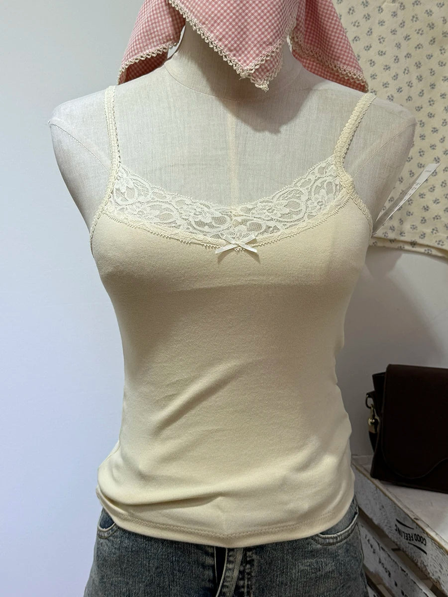 Sweet Lace Patchwork Slim Tank Top