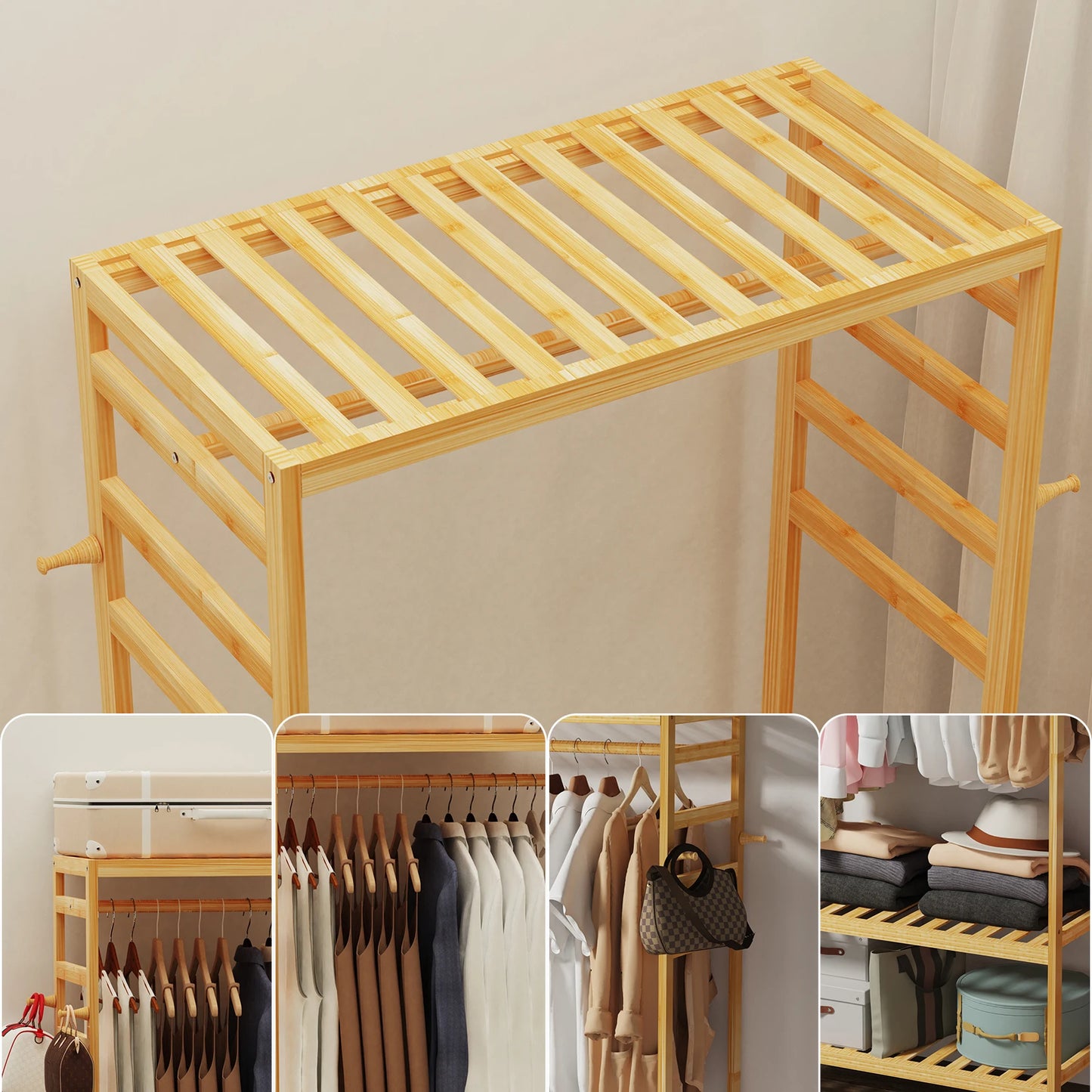 Heavy Duty Wooden Clothes Rail Rack