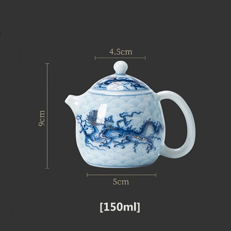 Metal Inlay Blue and White Dragon Teapot