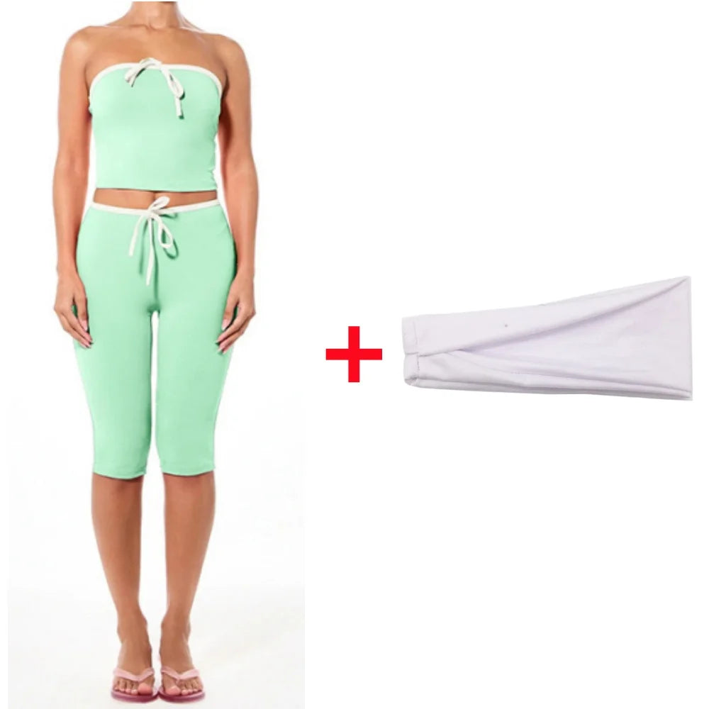 Conjunto de dos piezas de shorts con cordones y retazos