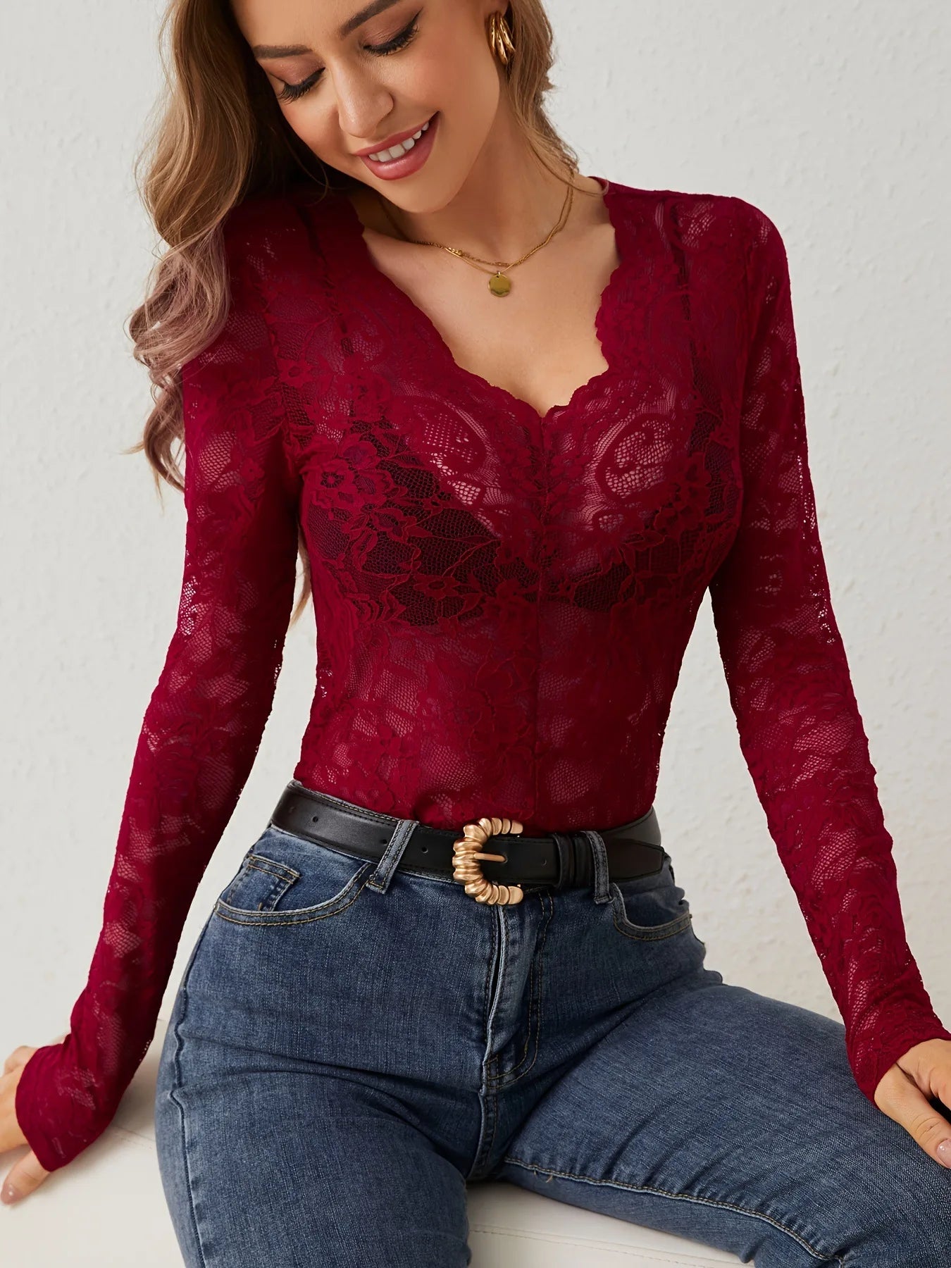 Long Sleeve Sheer Mesh Blouse