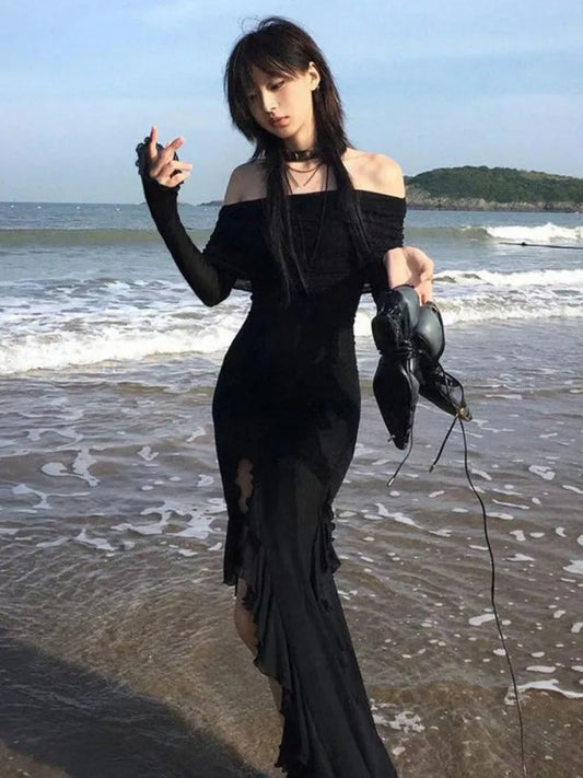 Irregular Split Ruffled Dress