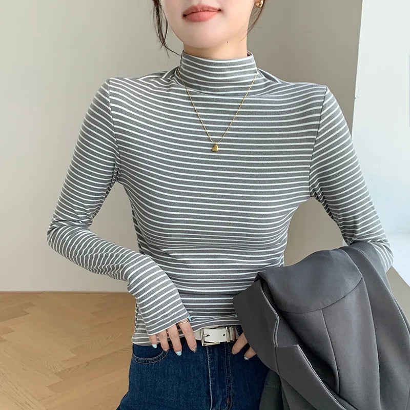 Stripe Long Sleeve Turtleneck Shirt