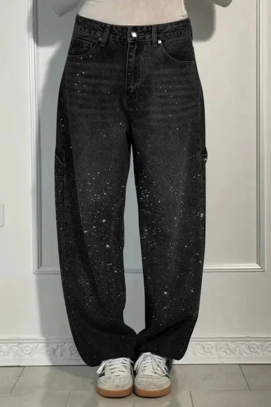 Star Embroidered Rhinestone Jeans