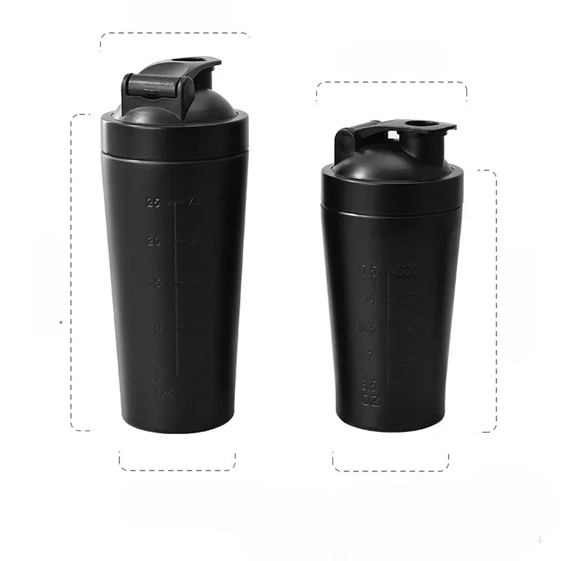 Stainless Steel Protein Powder Shaker Bottle with Steel Ball and Scale