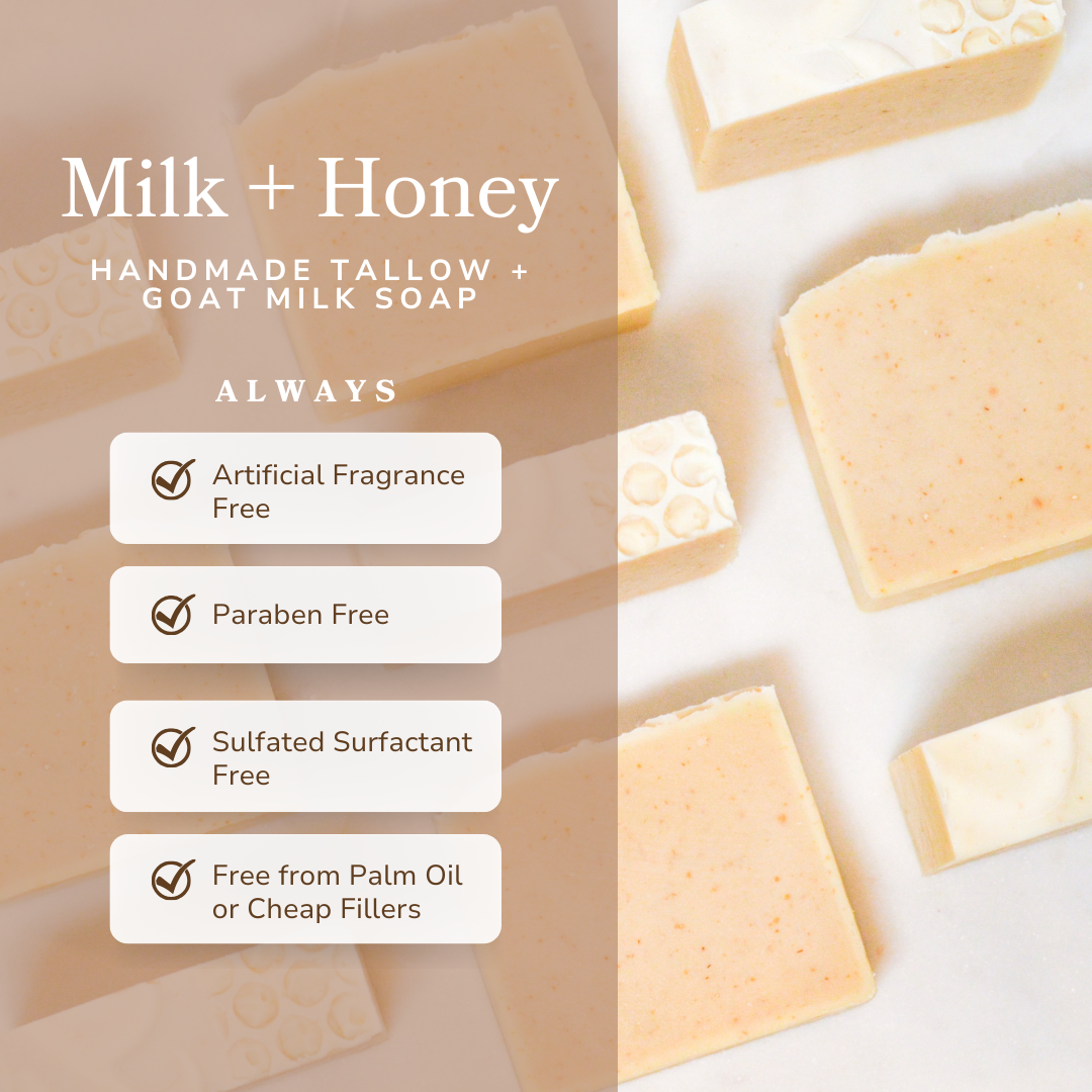 Barra de Jabón Artesanal de Sebo y Leche de Cabra Sin Fragancia Milk + Honey