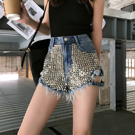 Shorts de mezclilla de talle alto con remaches