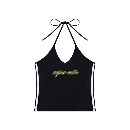 Top corto de cuello halter con bloques de color para mujer