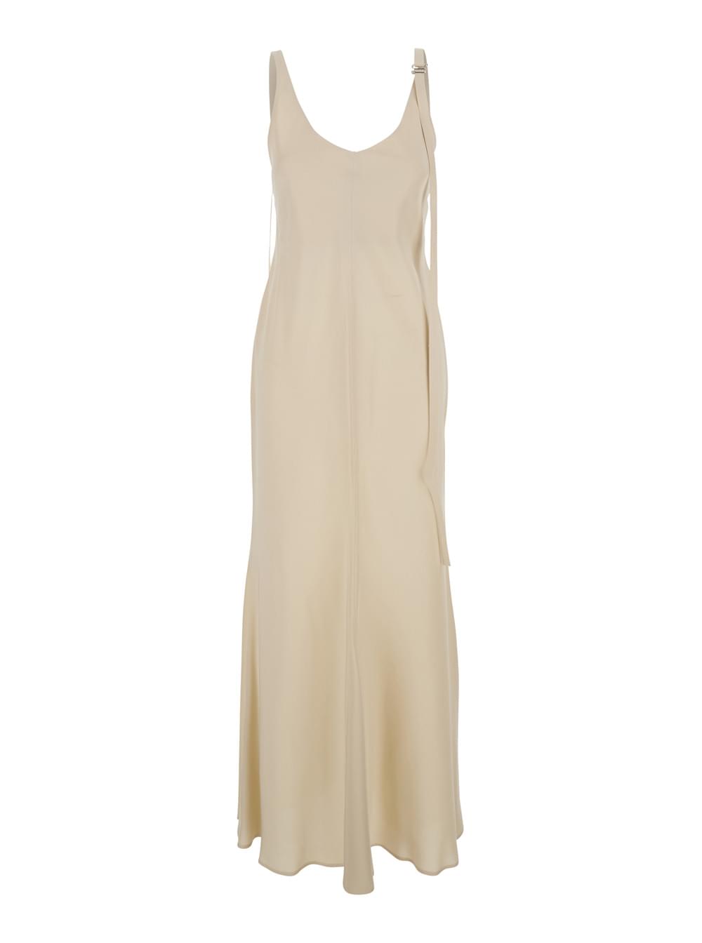 Sportmax Women 'Unione' Beige Long Dress With V-Neck And Adjustable Straps In Viscose Woman