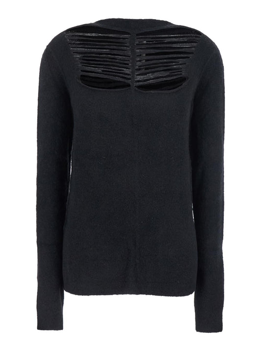 Rick Owens Women Black Sweater With Distressed Effect And Cut-Out Details On The Front In Alpaca Blend Woman