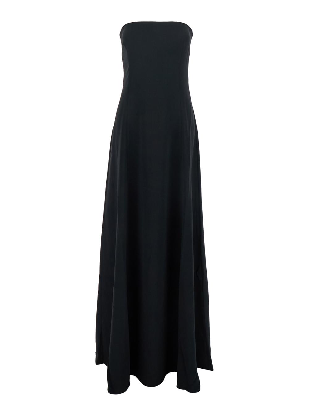 Solace London Women 'Helena' Black Long Dress With Bare Shoulder And Flared Hem In Twill Woman