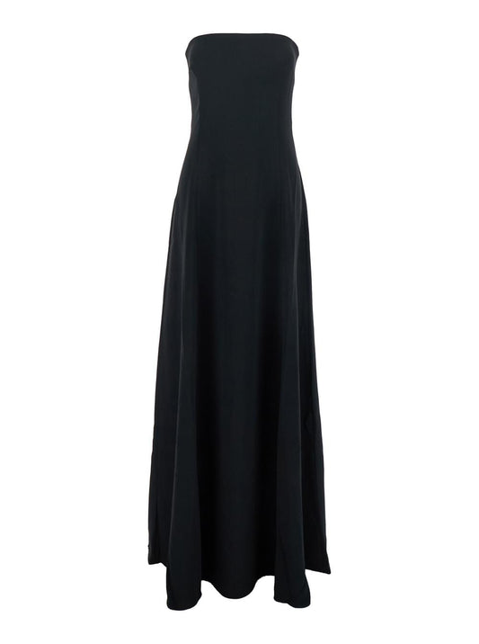Solace London Women 'Helena' Black Long Dress With Bare Shoulder And Flared Hem In Twill Woman