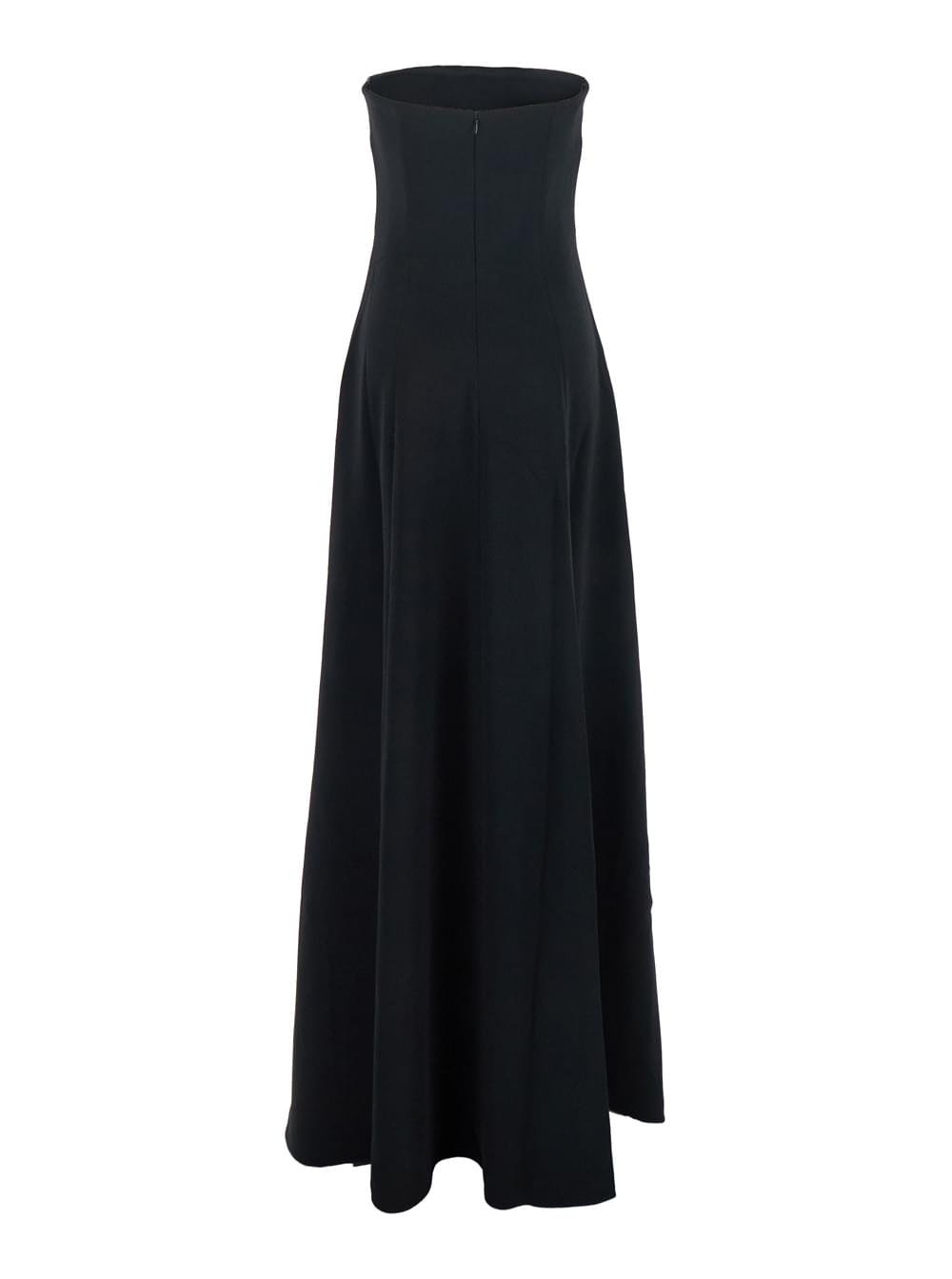Solace London Women 'Helena' Black Long Dress With Bare Shoulder And Flared Hem In Twill Woman