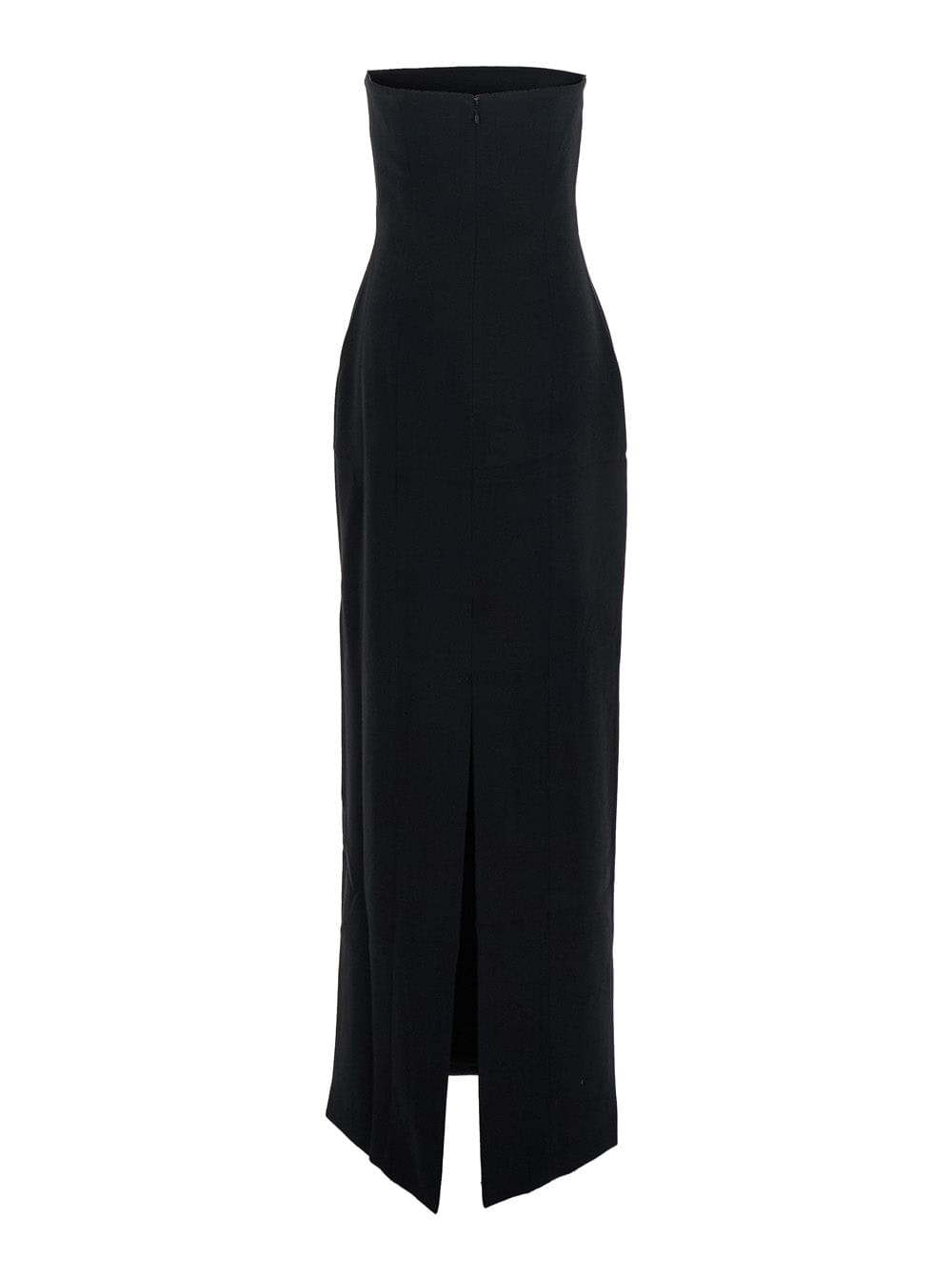 Solace London Women 'Anderson' Black Long Dress With Bare Shoulder And Back Slit In Twill Woman