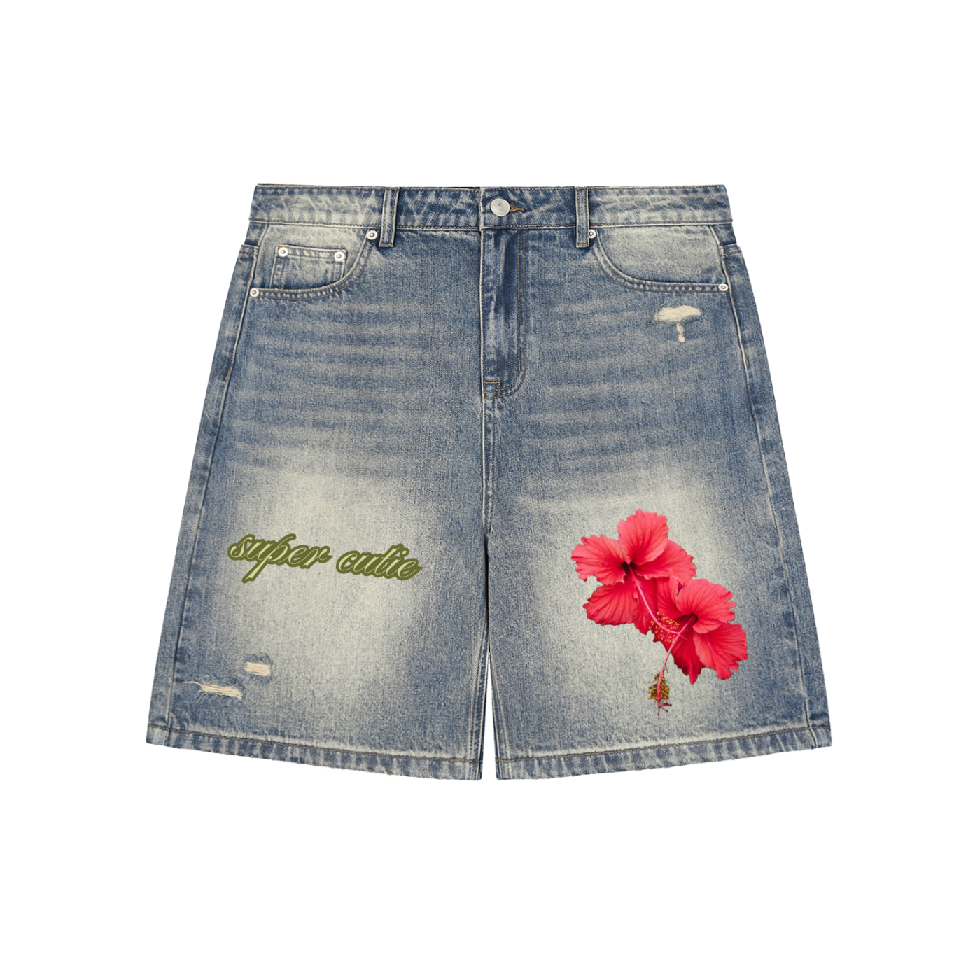 Pantalones cortos de mezclilla holgados, desgastados y desteñidos