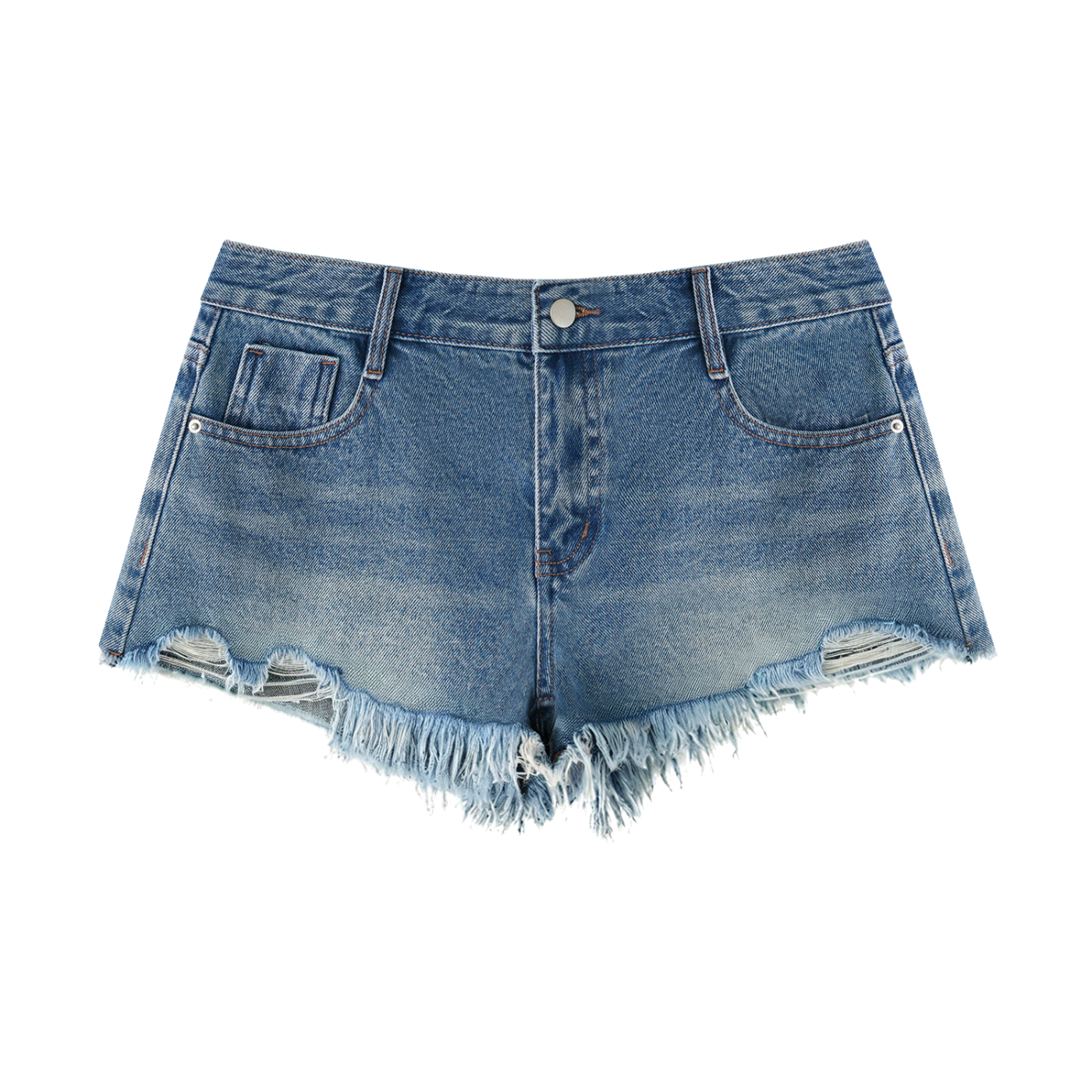 Pantalones cortos de mezclilla con bajo deshilachado y lavado vintage para mujer