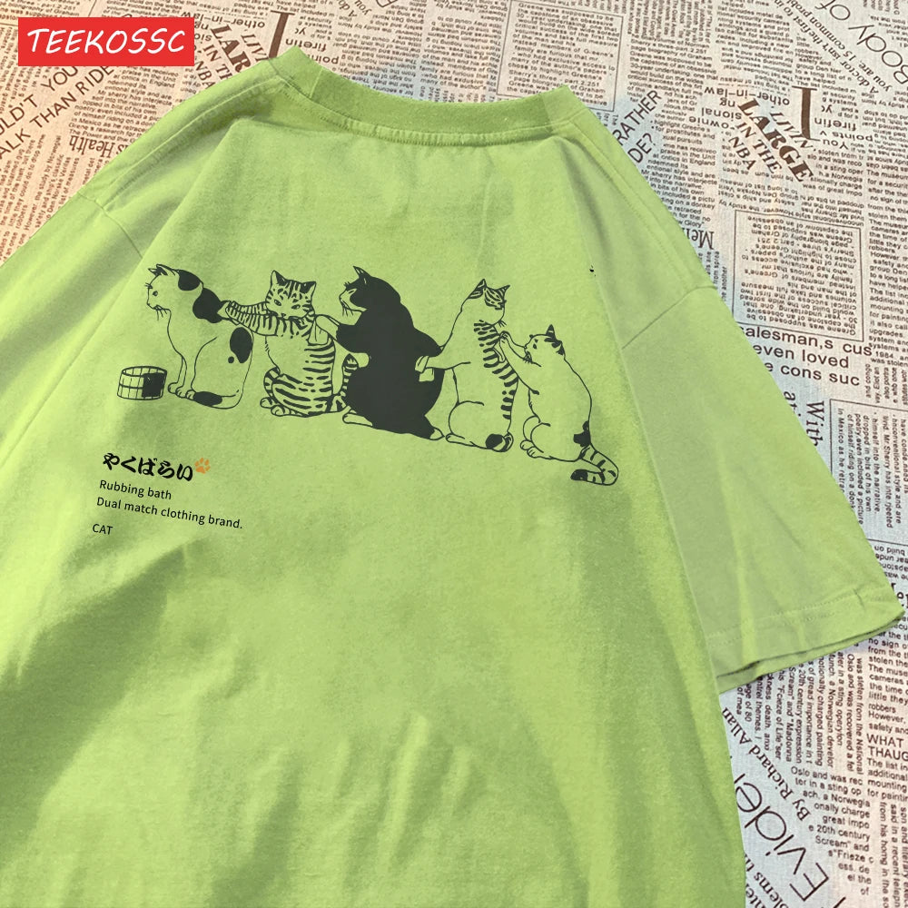 Camiseta de manga corta con estampado de gato de dibujos animados