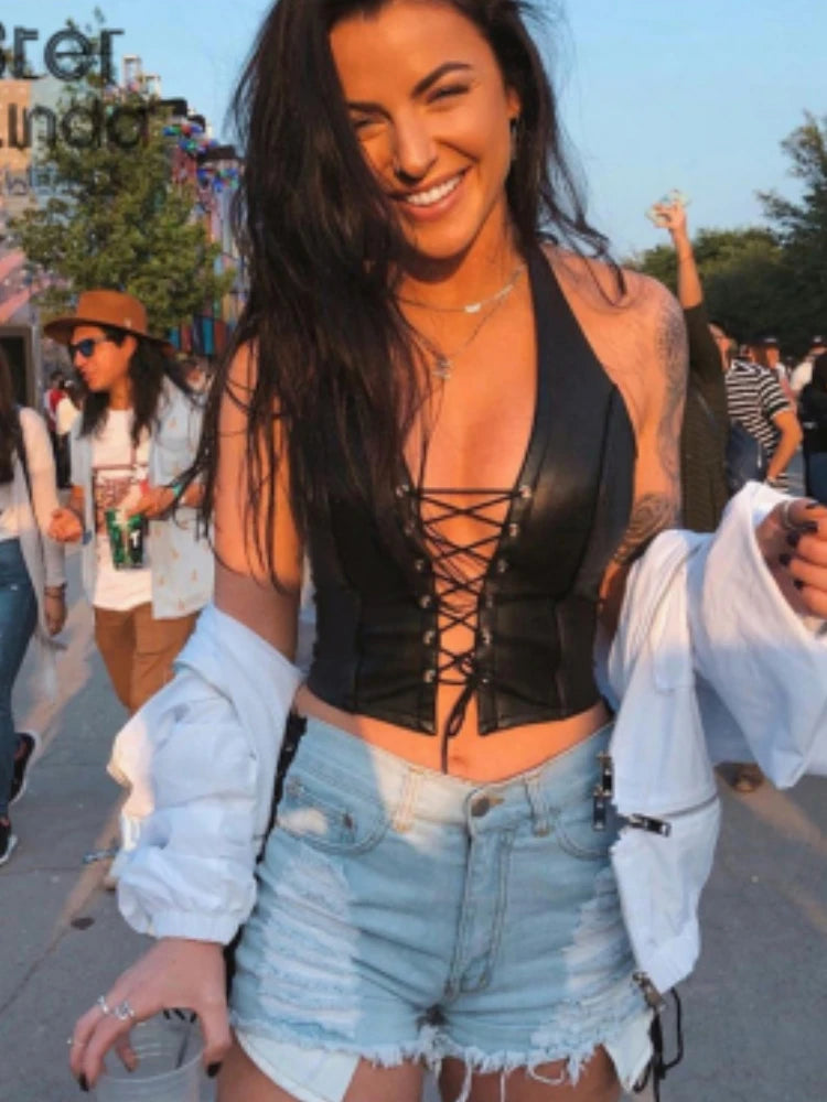 PU Leather Crop Top