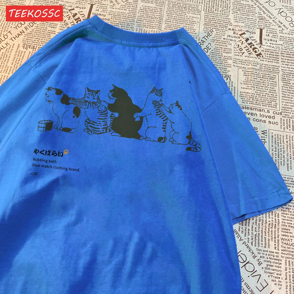Camiseta de manga corta con estampado de gato de dibujos animados