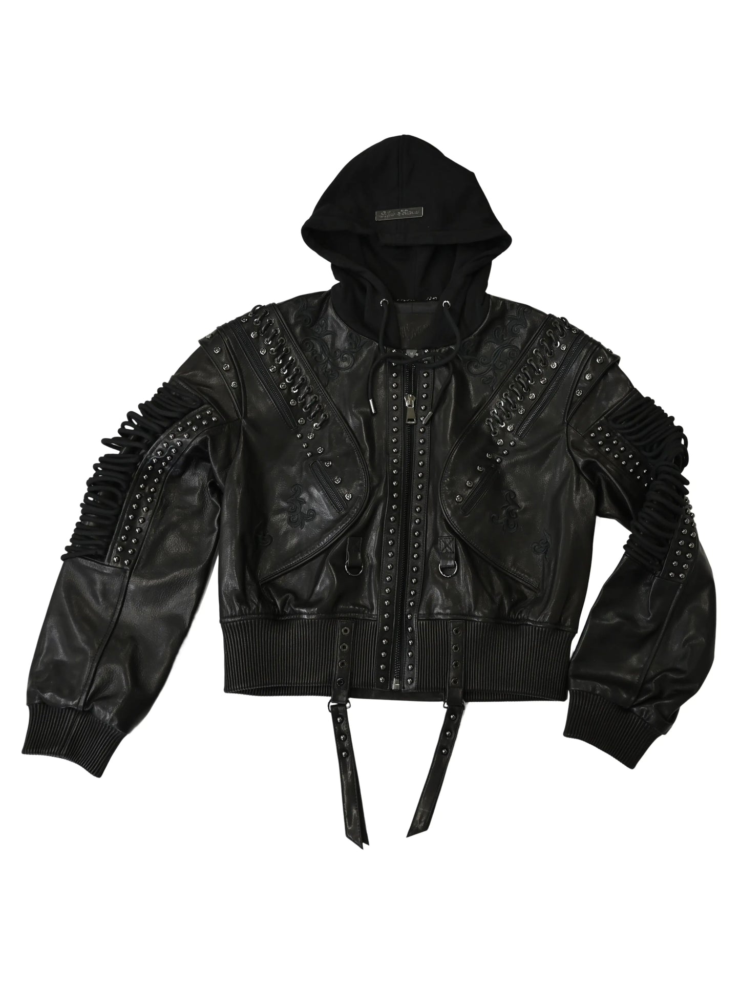 Chaqueta bómber de cuero con cordones