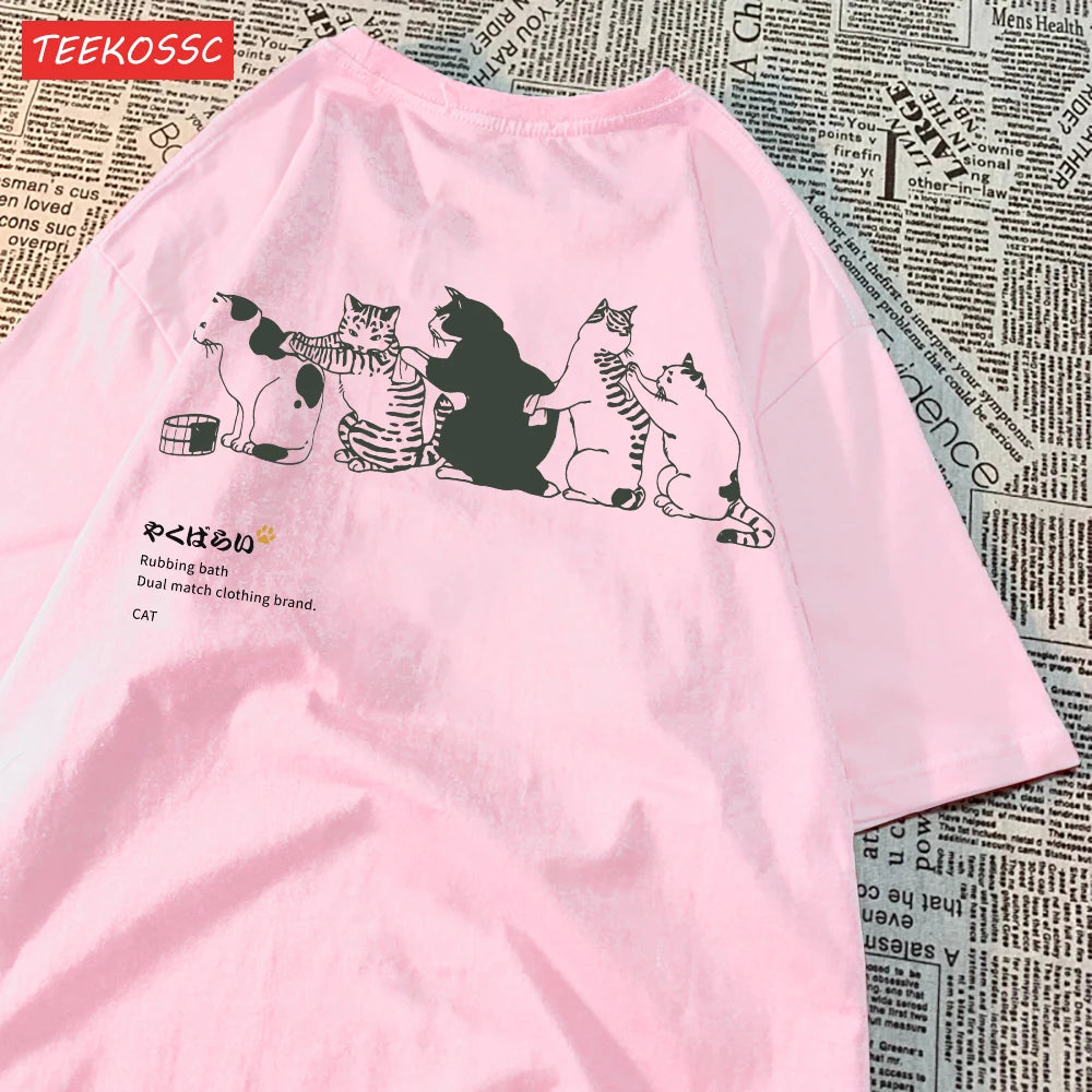 Camiseta de manga corta con estampado de gato de dibujos animados