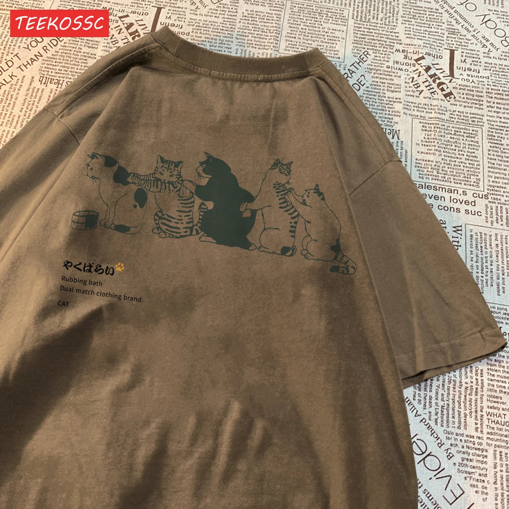 Camiseta de manga corta con estampado de gato de dibujos animados