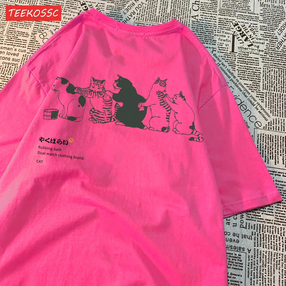 Camiseta de manga corta con estampado de gato de dibujos animados