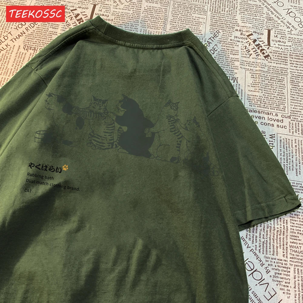 Camiseta de manga corta con estampado de gato de dibujos animados