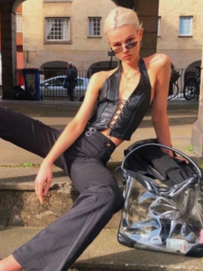 PU Leather Crop Top