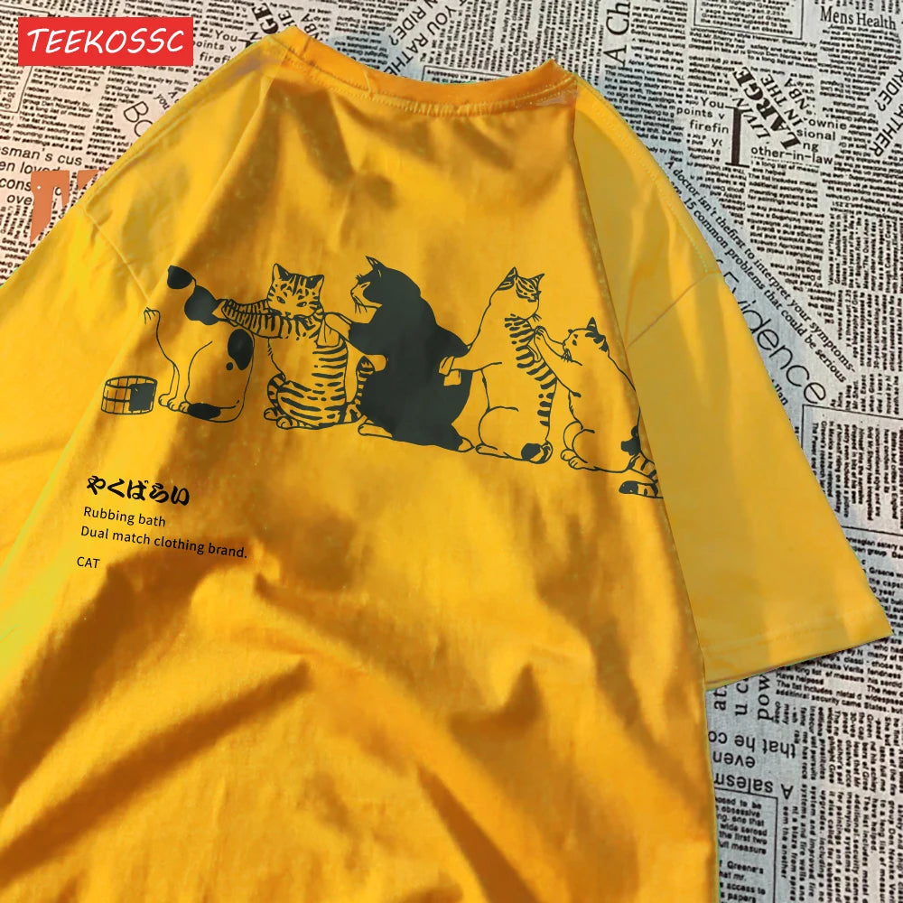 Camiseta de manga corta con estampado de gato de dibujos animados