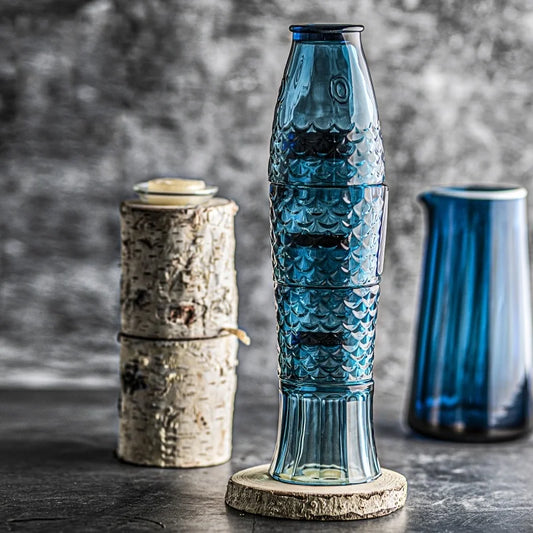 Vintage Relief Koi Fish-shaped Water Glass Set