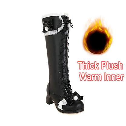 Cross Tied Bow Design Mid Heel Boots