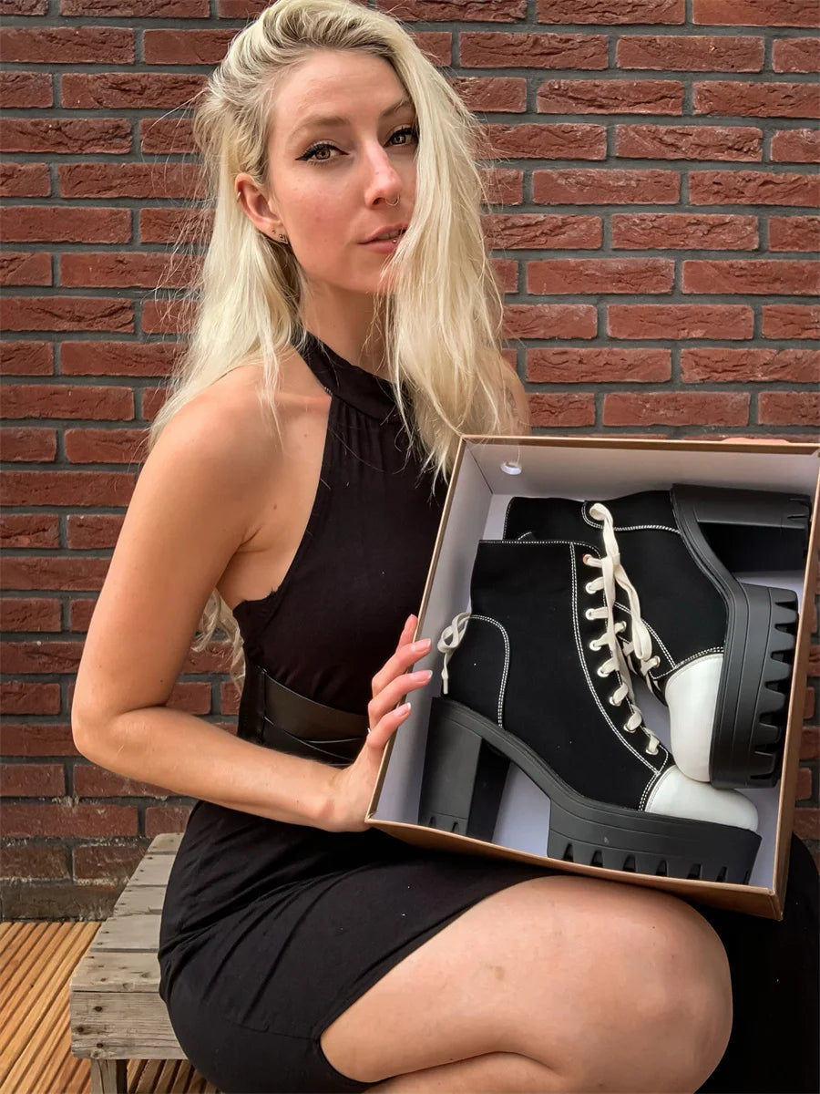 Platform Lace Up Canvas Ankle Boots
