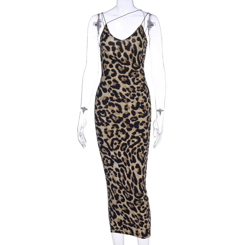 print sleeveless V-neck midi dress
