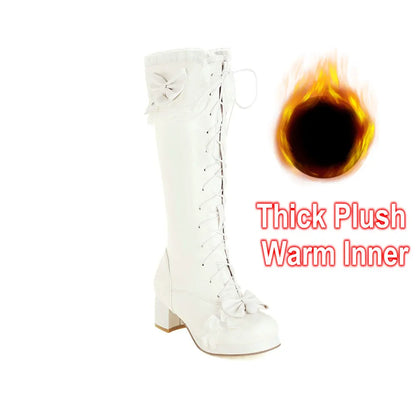 Cross Tied Bow Design Mid Heel Boots
