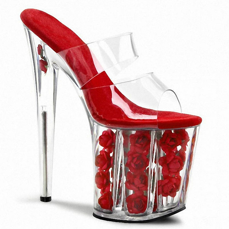 Transparent Crystal Rose Flower Stiletto
