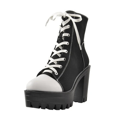 Platform Lace Up Canvas Ankle Boots