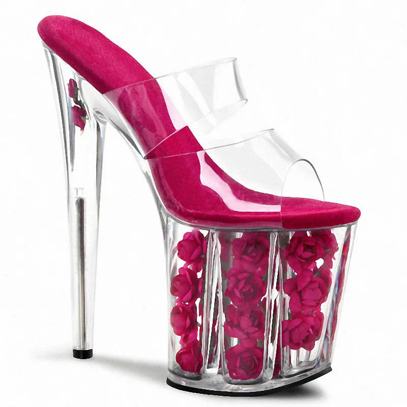 Transparent Crystal Rose Flower Stiletto