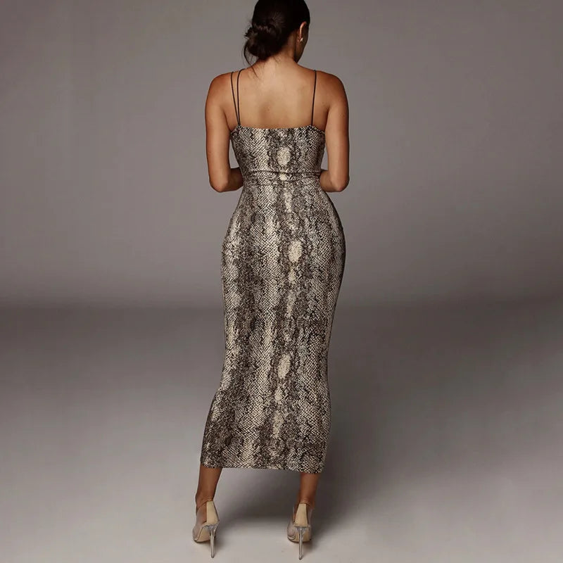 print sleeveless V-neck midi dress
