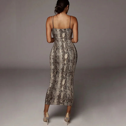 print sleeveless V-neck midi dress