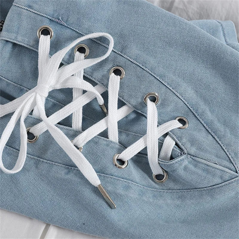 Pantalones cortos vaqueros de tiro alto con cordones