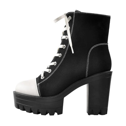 Platform Lace Up Canvas Ankle Boots